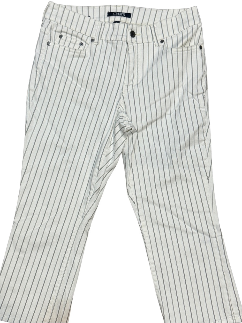 Chaps Women’s White Pants with Black Pinstripes